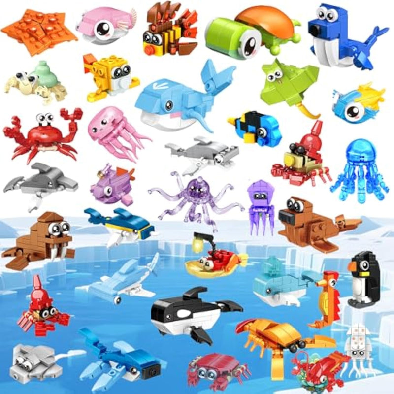 36 Pack Party Favors For Kids?Mini Ocean Animals Building Blocks Set ?Prize Box Toys For Kids Classroom, Easter Birthday Christmas Goodie Bag Fillers, Creative Stem Building Toys For Ages 6-12