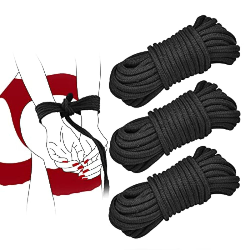 Bdsm Shibari Bondage Rope Sex Rope - 3Pack 10M/32Ft 8Mm Cotton Rope Bdsm Beginner Kit Bondage Sex Restraint Kit Fetish Sm Adult Sex Toys For Women Men Couples (Black)
