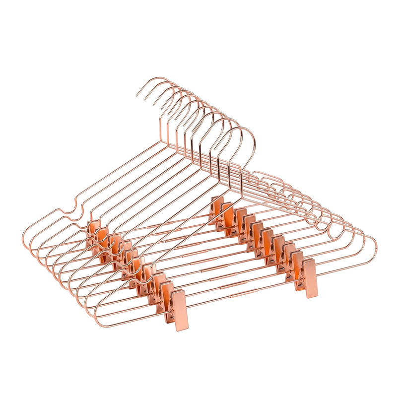 16.5” Adult Shiny Metal Wire Clips Clothes Hangers, 10Pack, Rose Gold Coat Suit