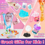 46Pcs Slime Boba Tea Making Kit For Girls Ages 8-12, Diy Pretend Play Food Toys, Bubble Tea Cups/Bag/Clear Slime/Add-Ins, Making Miniature Food, Christmas Party Favors Gift For Kids 6 7 9 10 11