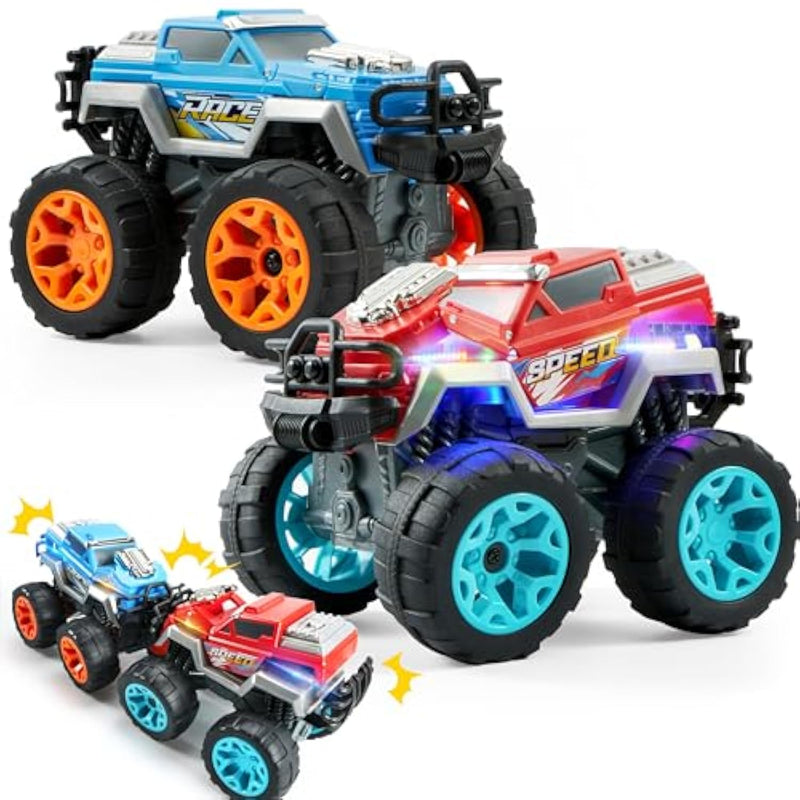 Jova 2 Pack Monster Truck Toy Set, Transformable Crash & Easy Reset Car Toys With Light-Up And Engine Sound For Toddlers Boys, Christmas Birthday Gift Toys For 3 Year Old Boys