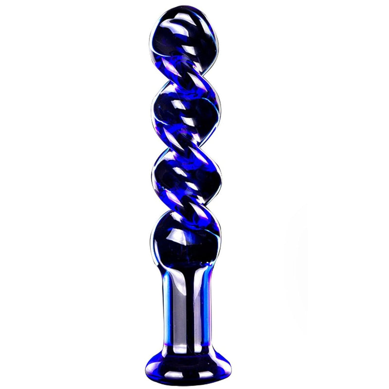 Blue Spiral Female G Spot Sex Toy Glass Crystal Massager Massage Masturbation Anus Anal Plug Sexy Sexual Wand Stick Penis