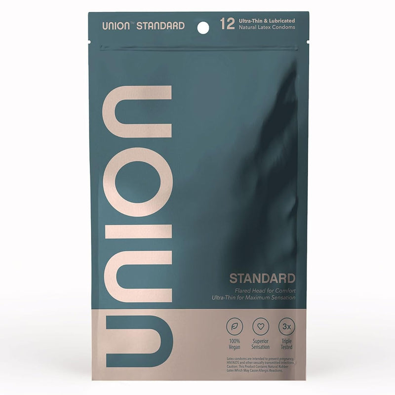 Standard Premium Ultra Thin Condoms For Men - Made From 100% Natural Rubber Latex, Vegan-Friendly, Lightly Lubricated For Secure Sensitive Fit & Comfort, Flared Head – 12 Count, 54Mm Medium Size