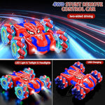 Spider Remote Control Car For Boys, Rechargeable Rc Cars Toys With Cool Lights, 2.4Ghz Double Sided Drift Rc Stunt Cars, 360°Rotating 4Wd Off-Road Race Car For 4-6 6-12 Boy Kids Gifts