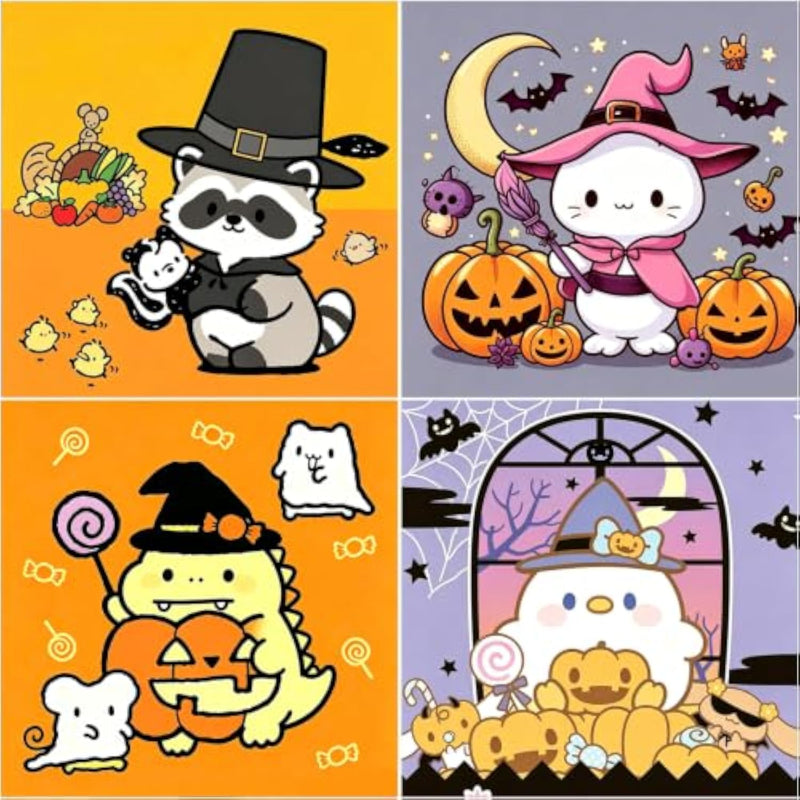 4 Pack Halloween Diamond Art Kits for Kids - Kid Diamond Art Painting Kit Halloween