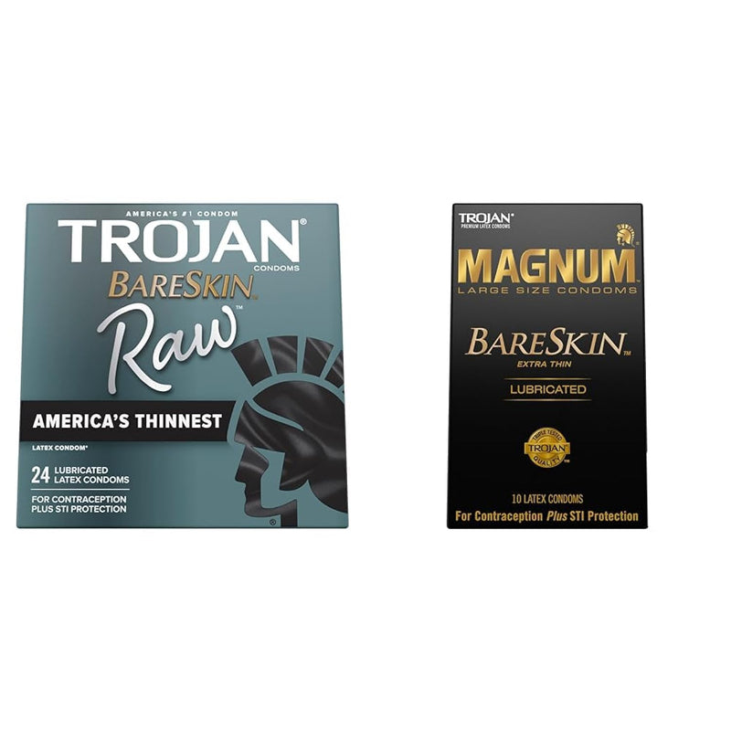 Bareskin Raw Thin Condoms 24 Count And Magnum Bareskin Large Size Condoms 10 Count
