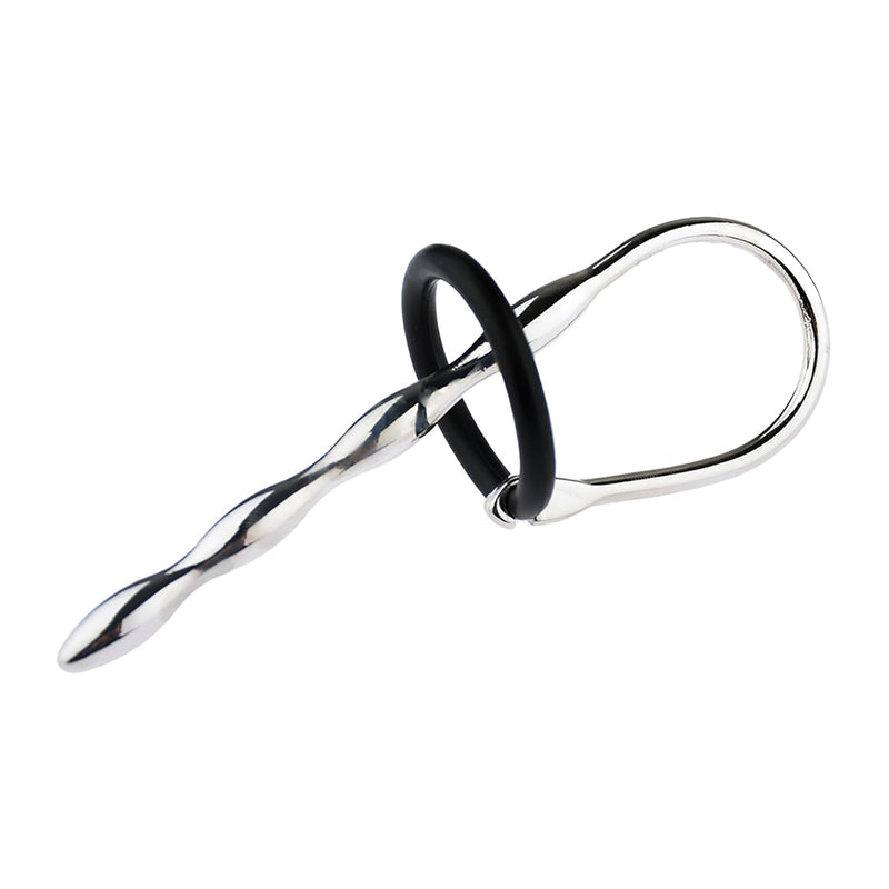 Urethral Dilator With Silicone Cock Ring, Solid Stainless Steel Penis Plug For Long Wear Male Masturbation Bdsm Sex Toys (C-017)