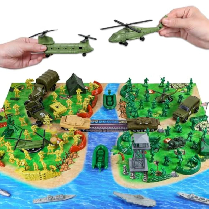 Army Men Military Toys For Boys Age 3-12, 124 Pcs Plastic Army Men Playset - Army Men Action Figures With Toy Soldiers, Boats, Tanks, Helicopters And Battleships - Birthday Gift For Kids
