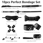 Beginner Bdsm Kit,10 Psc,Adjustable Bondage Set For Couples, Leather Restraints With Thigh Cuffs & Whip, Discreet Starter Kit For Sensual Play,Sm For Bed Hotel Black