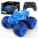 Remote Control Car, 2.4Ghz Monster Trucks Toys With Light Spray, Birthday Gift For Kids 3 4 5 6 7 8, All Terrain Rc Cars, Toddler Toys For Boys Girls 3+ Year Old (Dinosaur-Blue)