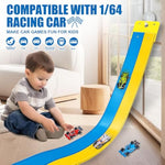 Flexible Race Track Toys For Kids, 15 Ft Double Lane Racetrack With 4 Cars & Suction Cups, Compatible With Hot Wheels & 1/64 Diecast Cars, Portable Roll Up Car Ramp Track Set For Ages 3+(Yellow&Blue)
