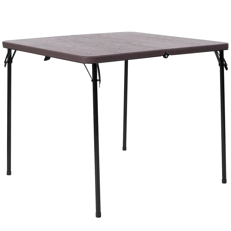 2.83-Foot Square Bi-Fold Brown Wood Grain Plastic Folding Table With Carrying