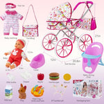 Baby Doll Stroller Toys Set With 12.5" Doll For 3-7, Foldable Stroller, Dining Chair, Accessories & 1 Outfits,Pretend Play Baby Doll Toys For Girls Ages 3-7