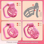 Male Chastity Device Cock Cage - Plastic Chastity Cage For Man Penis Exercise 3D Printed Bondage Gear & Accessories Lightweight Adult Sex Toy With 4 Sizes Rings Invisible Lock And Key?Pink?