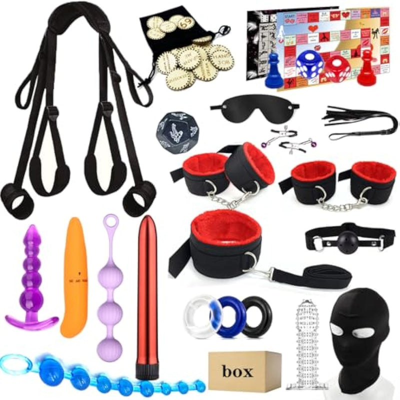 Bdsm Kit Sex Toys Bondage Restraints Set, Anal Butt Plug Games Card Toys And Sex Straps Neck To Wrist Thigh Sex Sling & Ankle Kits With Adjustable, Sex Things For Couples Kinky And Couple Sex Toys