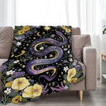 Purple Snake Blanket Fantasy Floral Reptiles Throw Blankets Gifts For Girls Boys Kids Snake Lover Soft Cozy Fleece Plush For Couch Sofa Bed 50"X40"