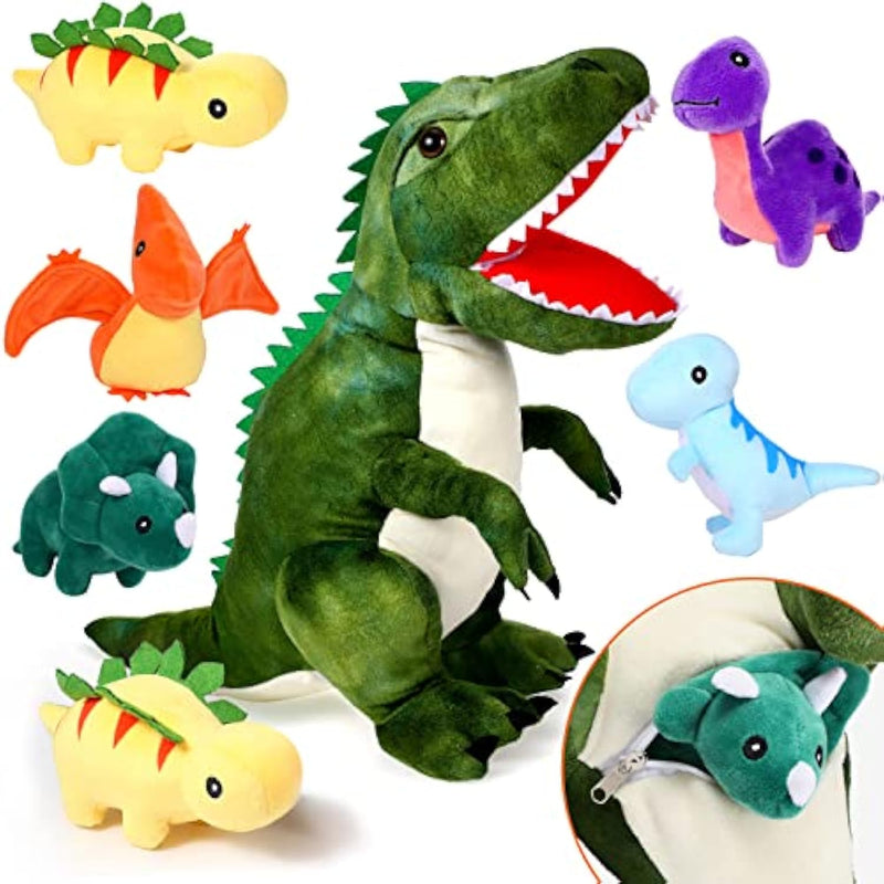15.7 Inch Plush Dinosaur Plush Stuffed Animal With 5 Cute Little Dinosaurs In Tummy Carrier Baby Dinosaur Gift Set Kid Soft Cuddly Stuffed Pillow For Birthday Party Favor