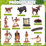 Native American Figurines Set Miniture Indian Figure Toys Indian Figurines For Kids Indian Figures Playset Includes Camp Fire Deer Bear Fox For Birthday Decoration School Projects - 12 Pcs
