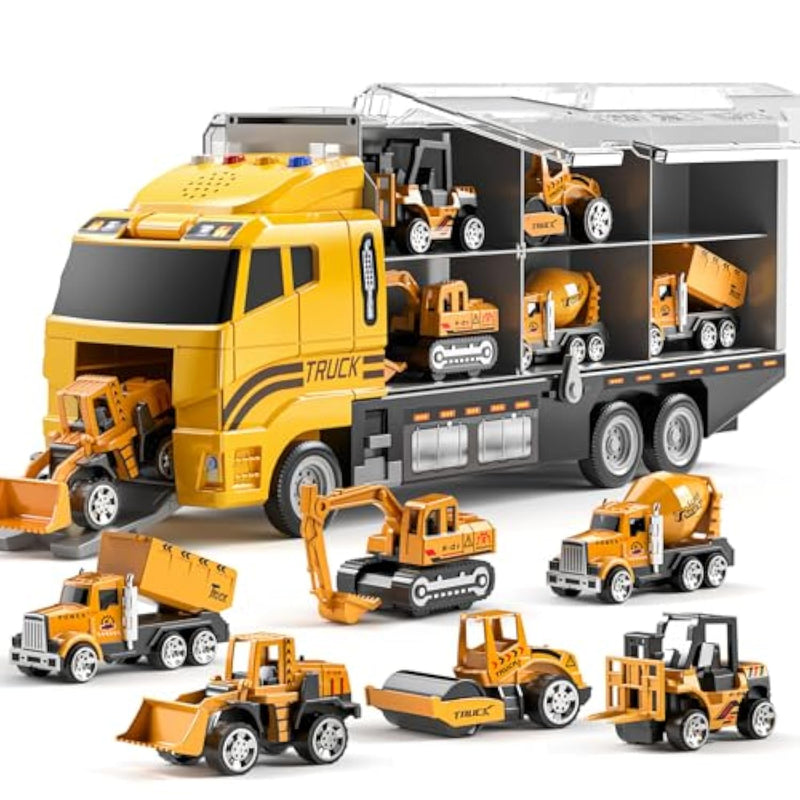 Toddler Toys For 3 4 5 6 Years Old Boys, Die-Cast Construction Toys Car Carrier Vehicle Toy Set W/Play Mat, Kids Toys Truck Alloy Metal Car Toys Set For Age 3-9 Toddlers Kids Boys & Girls