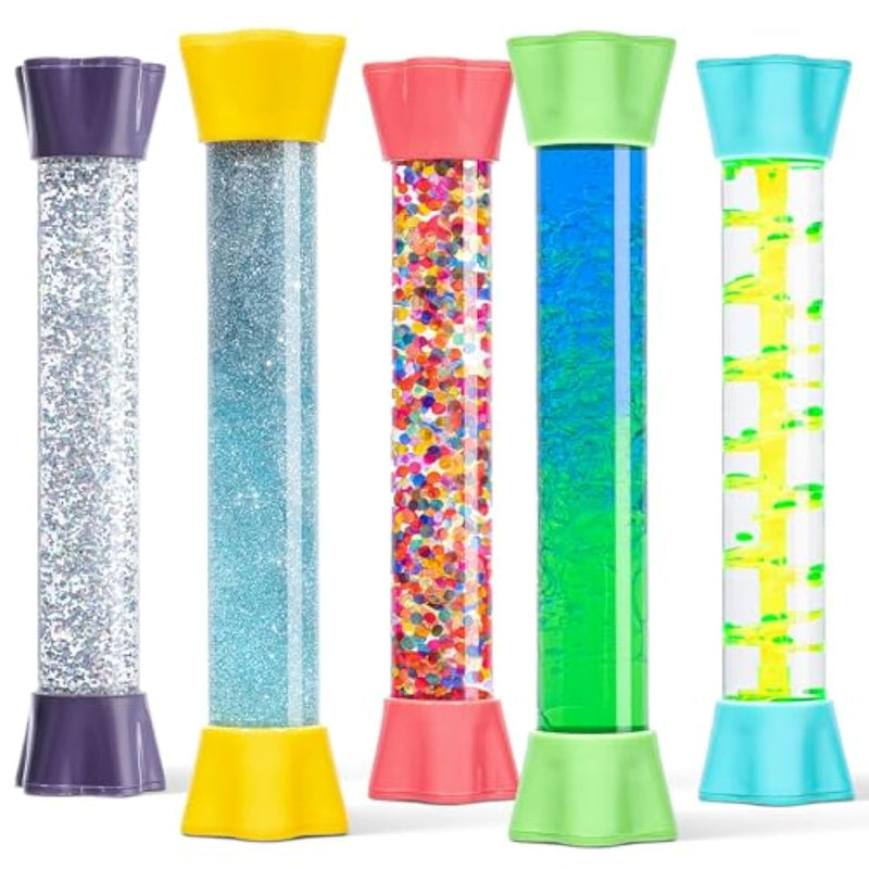 Liquid Motion Bubbler Toy Cool Tubes 5-Pack Colorful Hourglass Timer With Droplet Movement, Bedroom, Sensory Play For Home Or School (Bubble-Tube-5)