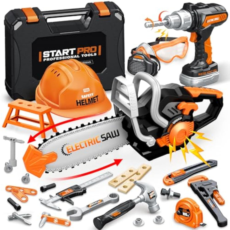 Kids Tool Set Toys, 48 Pcs Toddler Tool Set With Portable Tool Box, Electronic Toy Drill & Electric Chainsaw, Construction Tools Gifts For Boys Aged 3 4 5 6 7, Christmas Birthday Gifts For Toddlers