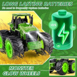 Remote Control Tractor Toys For Kids 3-5, Light Up Monster Trucks Toy For Boys 3,4,5,6,7 Year Old, Toddlers Rc Farm Vehicle Toys For Ages 3-7 Years Old, Ideal Birthday Toys Gift For Boys Girls