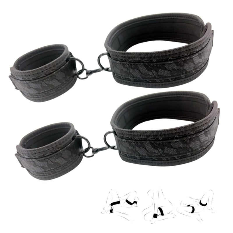 Wrist Thigh Cuffs Bdsm Bondage Restraints Set Sex Toys Handcuffs Lace Pattern Leg Straps Adjustable For Women Couples Sm Games