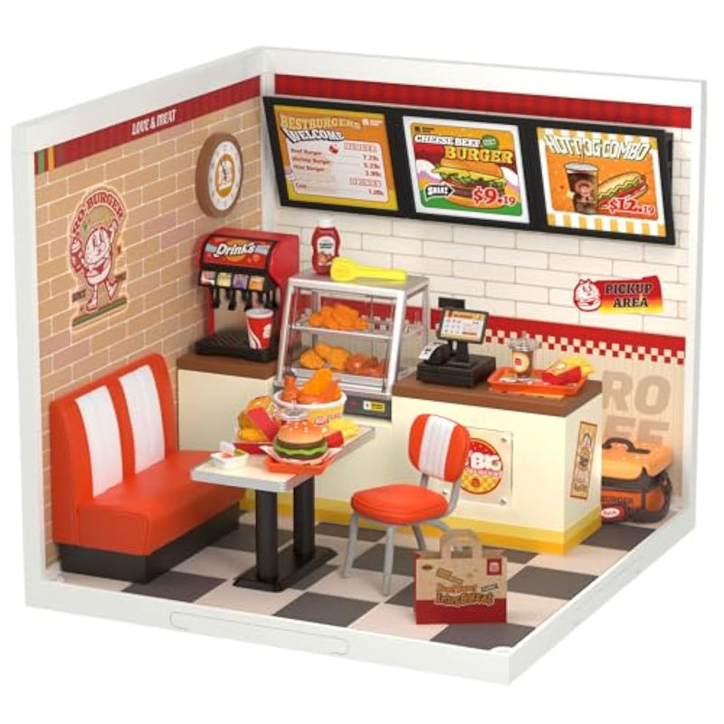 Diy Miniature Plastic House Building Set Toys Playset With Led Suitable For Mini Figures Construction Toys Diorama Kit Gifts For Teens Adults (Yum Yum Burgers)