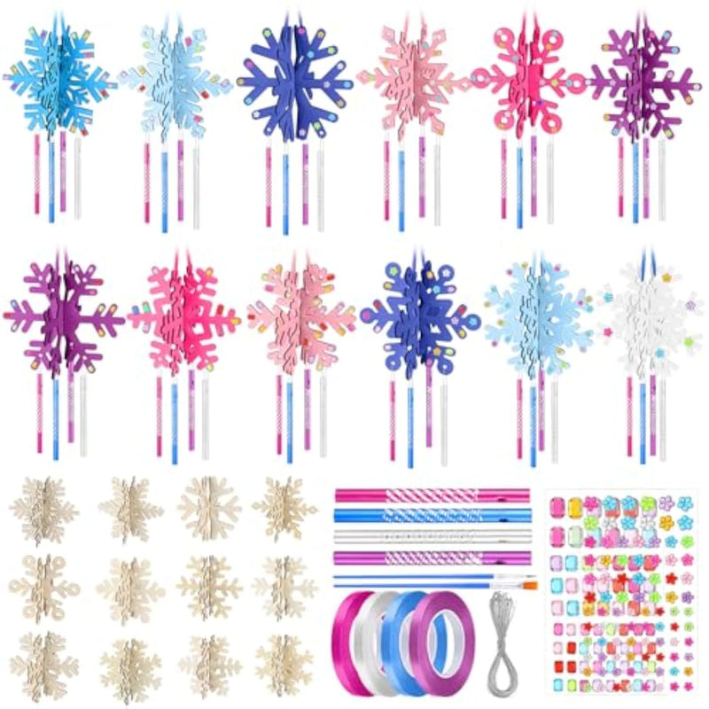 36 Sets Snowflake Wind Chime DIY Kit, Wooden Craft to Paint, Perfect for Holiday Decor