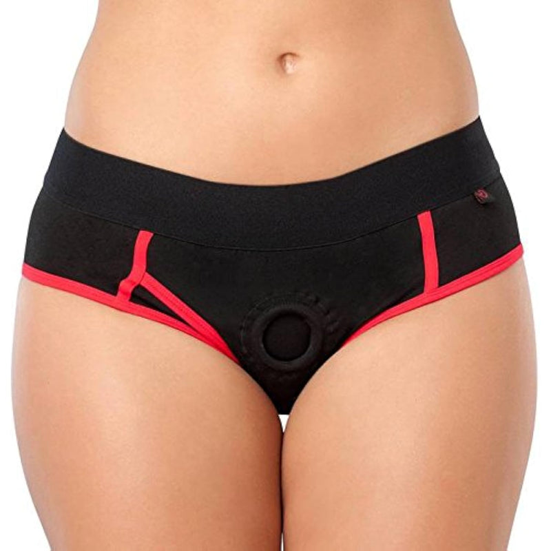 Black Unisex Strap On Harness Briefs With O Ring - M/L - Soft & Stretchy