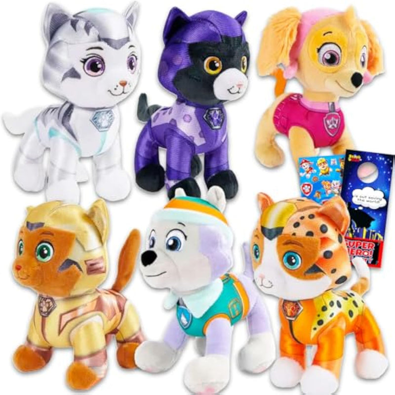 Paw Patrol Cat Pack Plush Toy Set - 6 Pack Bundle with 8" Plushies for Kids, Girls Featuring Skye, Everest, Leo, Rory, Wild, Shade Plus Stickers | Paw Patrol Dolls Plush