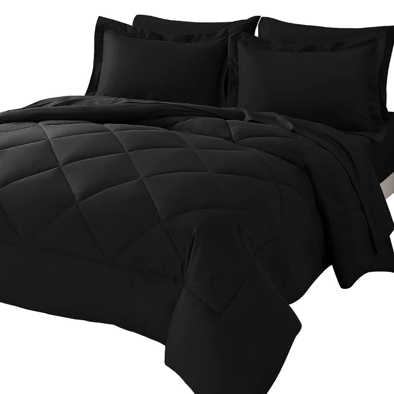 Twin Xl Size Comforter Set 5 Pieces Black Twin Extra Long Bed In A Bag For College Dorm All Season Bedding Sets With Comforter, Pillow Shams, Flat Sheet, Fitted Sheet And Pillowcases