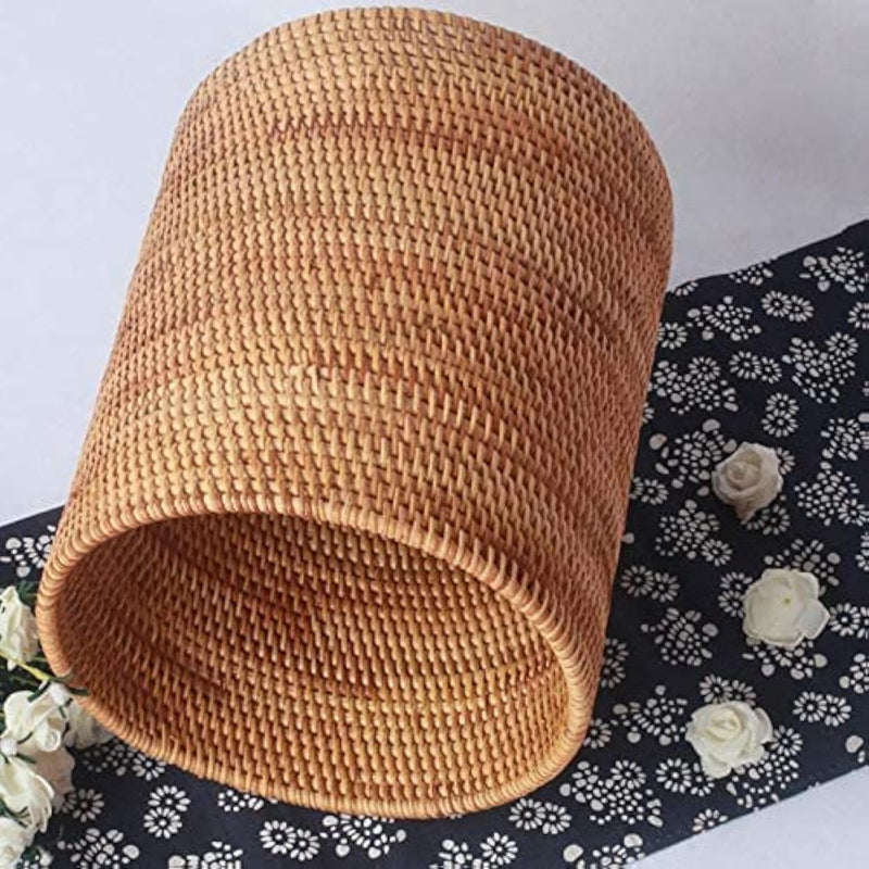 Handmade Rattan Vase Trash Can, Cylinder Storage, Desktop Trash Can, Rattan Tras