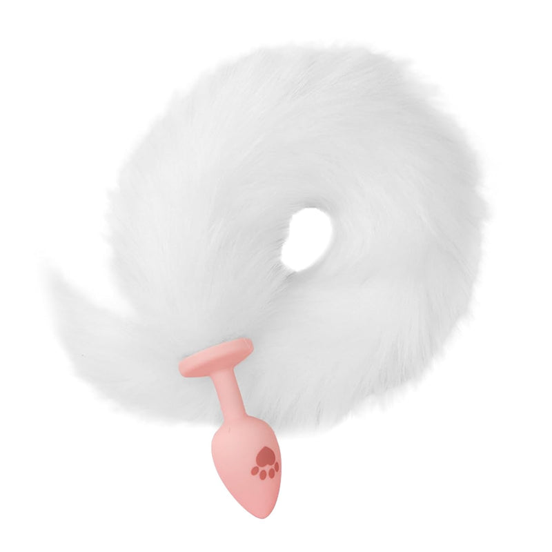 Sex Fox Tail Anal Plug, Silicone Anal Butt Plug Furry Cosplay Anal Sex Toys For Women Men Couple (White Fox)