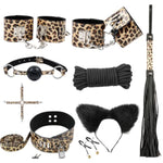 Bdsm Bondage For Sex 10 Pcs Leather Bondage Sets Restraint Kits For Couples And Women - Leopard Print Series