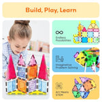 PicassoTiles 21pcs Magnetic Tiles Magnet Toys Building Blocks Construction Set with 110+ Pages IdeaBook STEM Learning Playset Toddlers Educational Fun Play Kids Boys Girls Sensory Toys Ages 3+ PT03