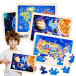 Jigsaw Puzzles Wooden Puzzles For Kids Ages 3-5 Preschool Educational Toddlers Toys United States Puzzle Space Universe World Usa Map Earth Exploration Gifts For 3 4 5 6 Year Old Boys Girls 4 Packs