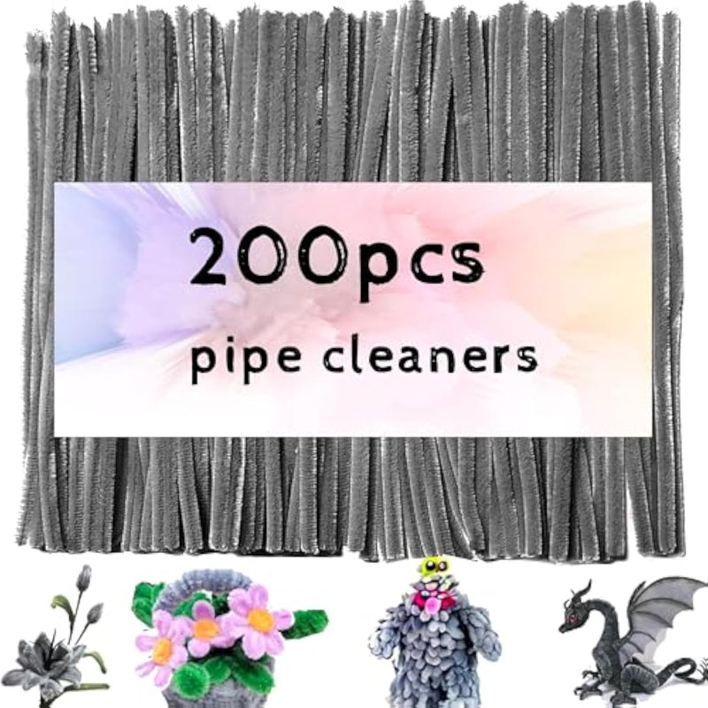 200 Pcs Gray Pipe Cleaners, Thick Chenille Stems for DIY Crafts & Holiday Decor