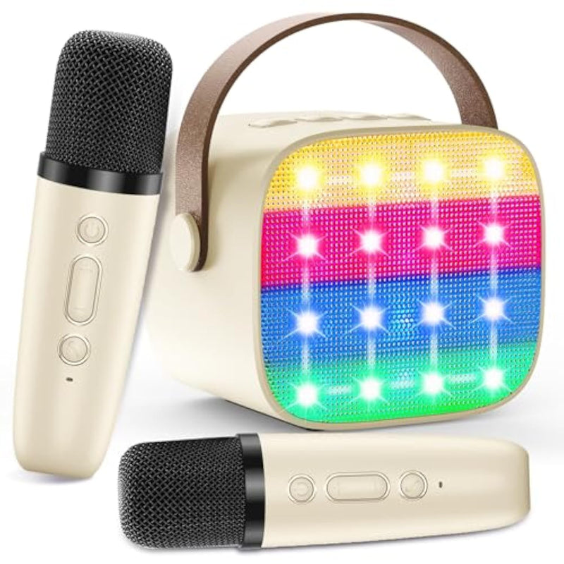 Bluetooth Karaoke Machine Toy For Kids- Mini Karaoke With 2 Wireless Microphone, Voice Changer & Led Lights, Portable Karaoke Mic For 3-8 Year Old Girls, Great For Birthday Home Party