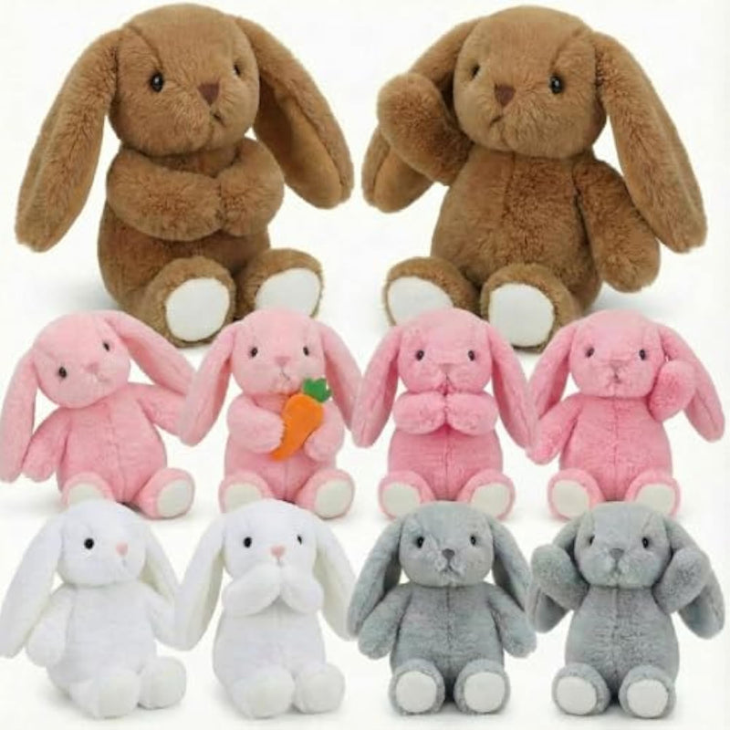 10 Pack Plush Bunny Stuffed Animal Bulk 13.5 Inch Stuffed Rabbit Toys Floppy Ears For Boys Girls Christmas Easter Gift, Birthday Baby Shower Party Favor (Pink, White, Grey, Rose Red, Brown)