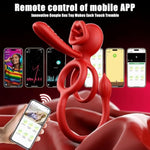 Vibrating Cock Ring Couples Sex Toys, 3-In-1 Dual Penis Ring Vibrator 9 Modes For Clitoral Anal Stimulation With Tongue Licking, Erection Adult Sex Toys For Men Bluetooth App Controlled