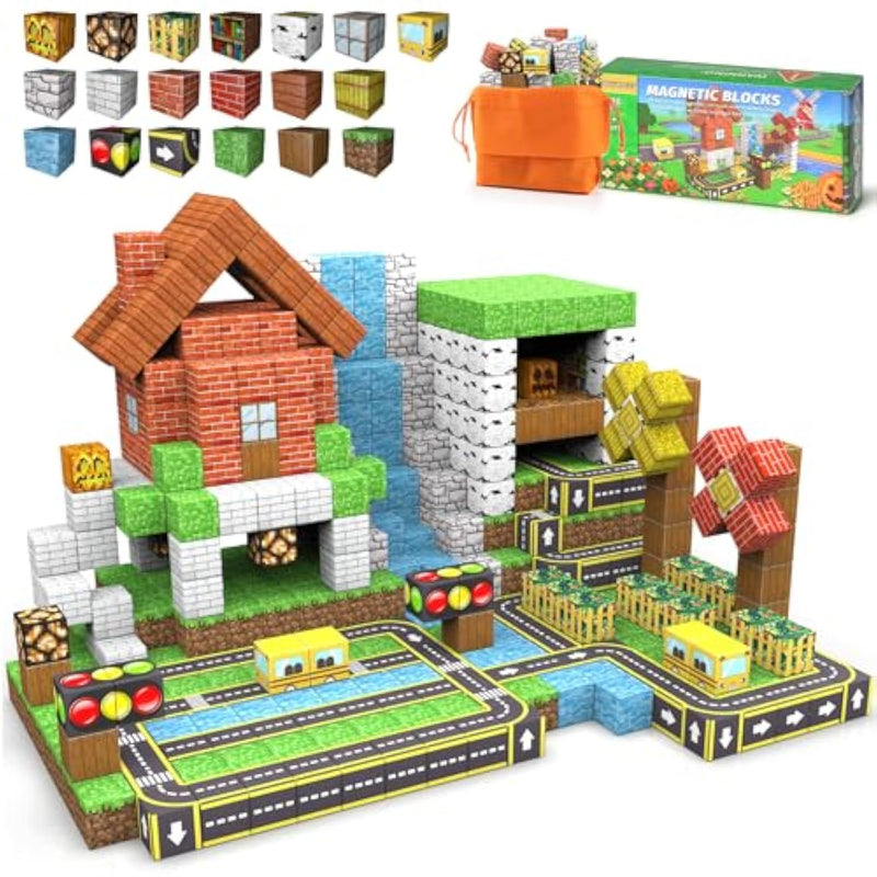 Magnetic Blocks - 100Pcs Magnet Tiles Stacking Construction Building Blocks Cubes, Stem Building Game Birthday Gifts For Boys And Girls Age 3+ Years Old