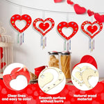 16 Pack Valentine’s Day Heart Wind Chime Craft Kit, DIY Wooden Coloring Activity