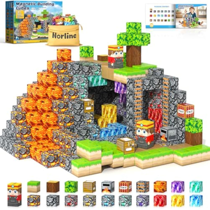 100Pcs Magnetic Blocks Building Toys, Stem Learning Sensory Toys For Kids Age 3-5 4-8 5-7 8-12, Gem Cave Adventure Mine Magnet World Craft, Christmas Game Gift For For 3+ Years Old Boys Girls(0.8")
