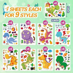 36 Pcs Reusable Make-a-Face Sticker Sheets, Mix & Match Dinosaur Craft Set for Kids