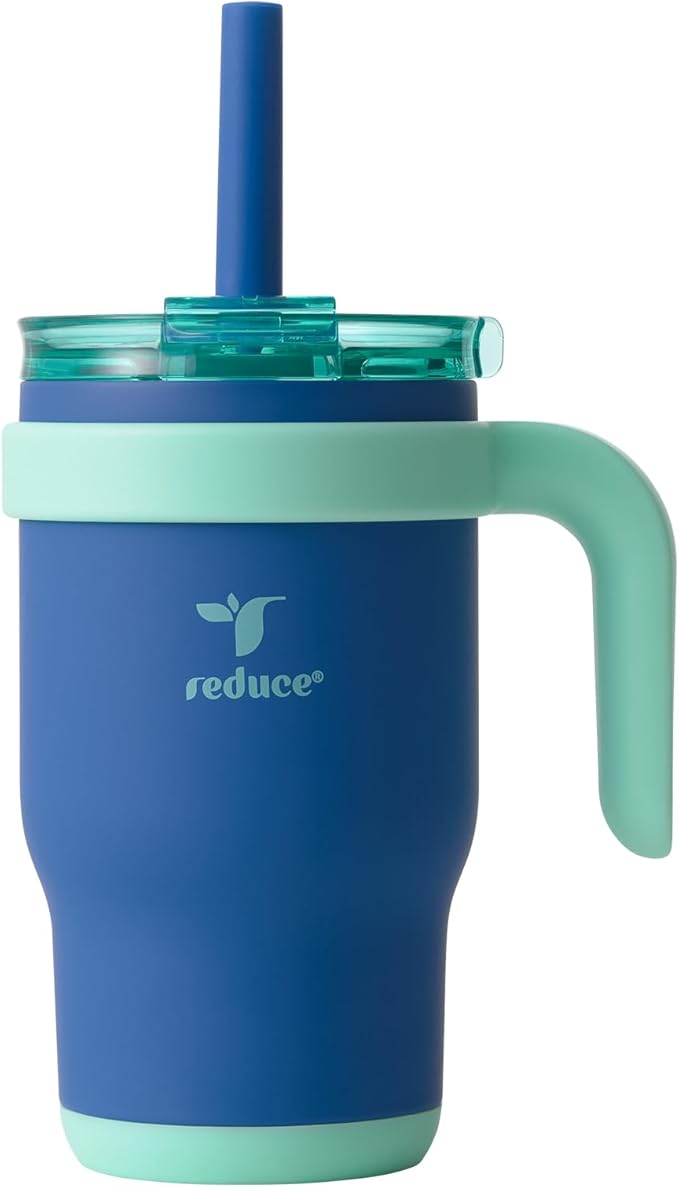 14 Oz Coldee Kids Tumbler with Lid and Straw - Coldee Insulated Travel Mug - Spill-Proof, Sweatproof Stainless Steel, BPA-Free - Includes Handle, Reusable Silicone Straw - Nautical Mist