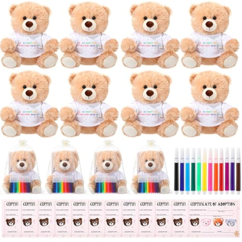 180 Pcs Make Your Own Stuffed Animal Bear Kit Christmas Diy Adopt And Stuff Kit Include10 Inch Soft Bear Plush With White T Shirt Adoption Card Diy Brush For Personalized Birthday Party Gifts