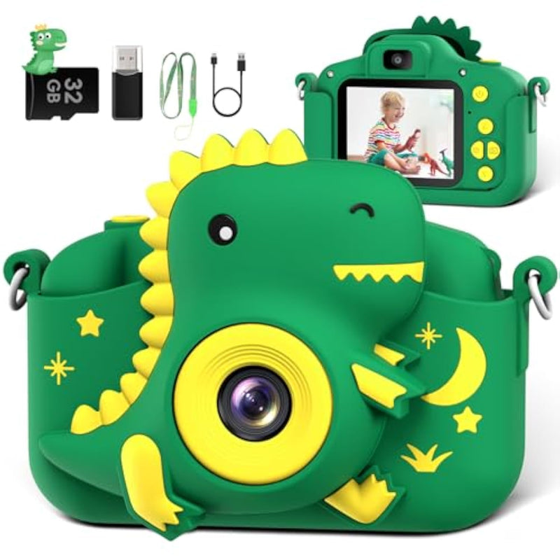 Kids Camera, Dinosaur Toddler Digital Camera For Ages 3-12 Boys Girls Childrens, Christmas Birthday Gifts, Selfie 1080P Hd Video Camera For 3 4 5 6 7 8 9 Years Old Boys Girls Toys Gifts
