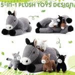 5 Pcs Donkey Stuffed Animals 18 Inches Large Stuffed Mommy Donkey With 4 Babies Burro Plush For Baby Shower Nurturing Plushie Toy Set For Kids Boys Girls Christmas Birthday Gifts