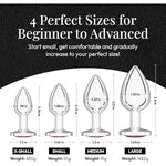Jewel Butt Plug Beginner 4 Piece Set - Extra Small, Small, Medium, Large - Wide Base Prevents Slippage - Metal Anal Sex Adult Toy For Men & Women - Silver & Pink - Circle Shaped Charm